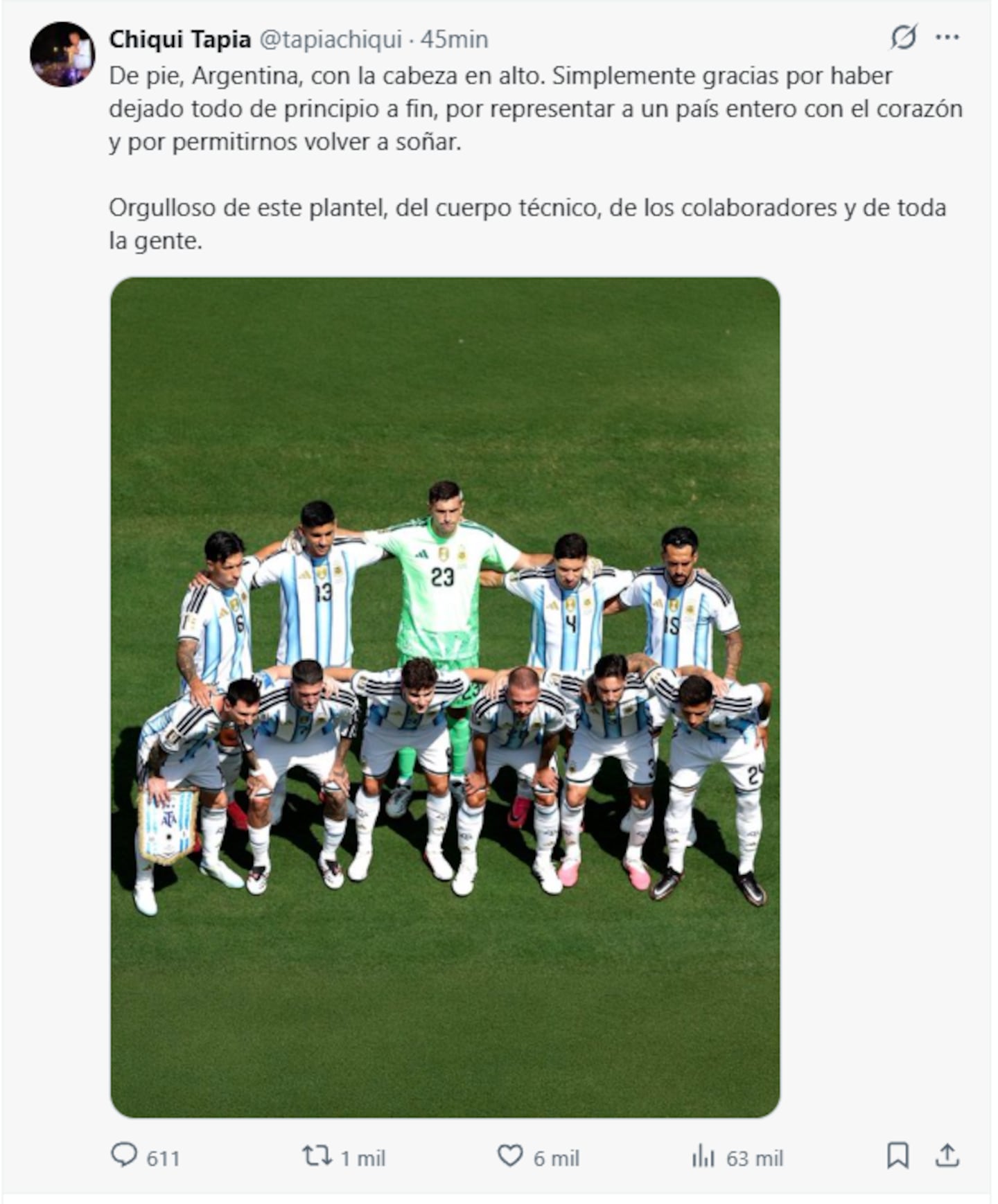 El mensaje del Chiqui Tapia tras la derrota de la Selección argentina contra España. (Foto: Captura X / @tapiachiqui)