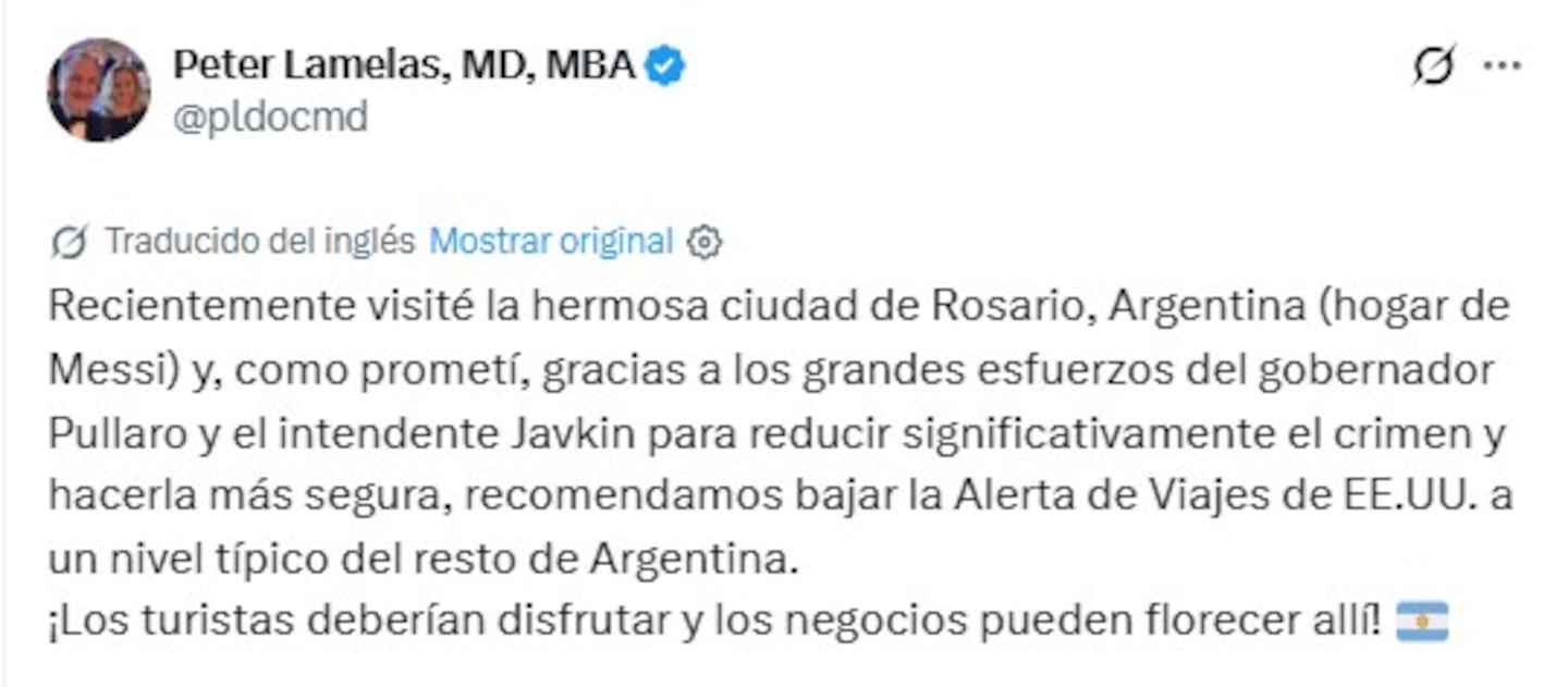 El posteo del embajador Peter Lamelas. (Captura: X)