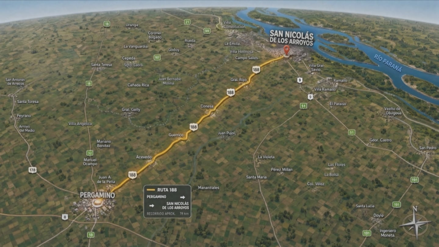 El recorrido de la Ruta Nacional 188. (Foto: captura TN)