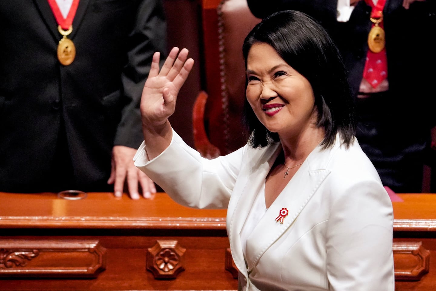 Keiko Fujimori asume este martes como presidenta de Perú, acto en el que participará Milei. REUTERS/Angela Ponce