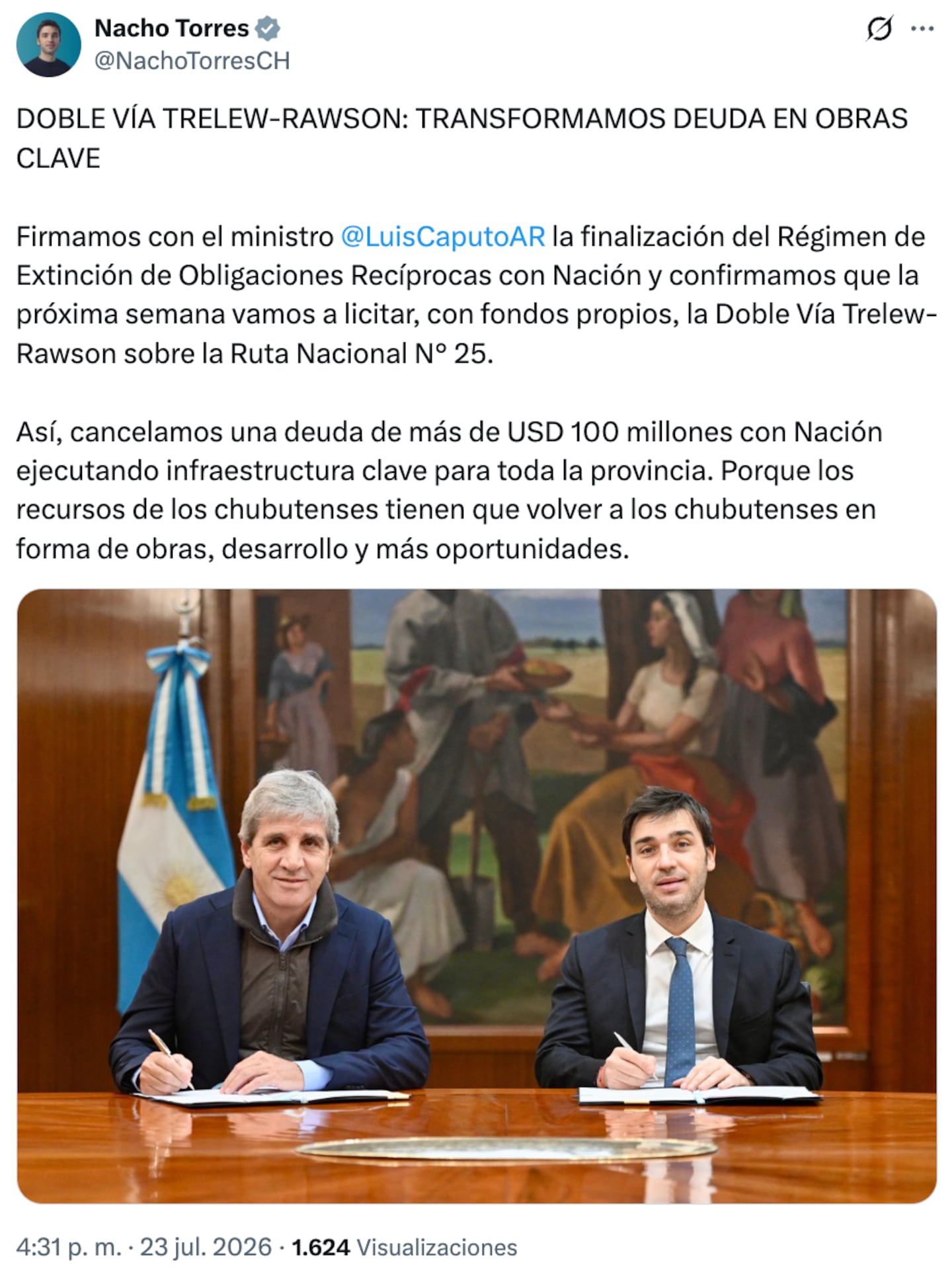 Nacho Torres se mostró auspicioso sobre el acuerdo que alcanzó con el ministro de Economía, Luis Caputo.