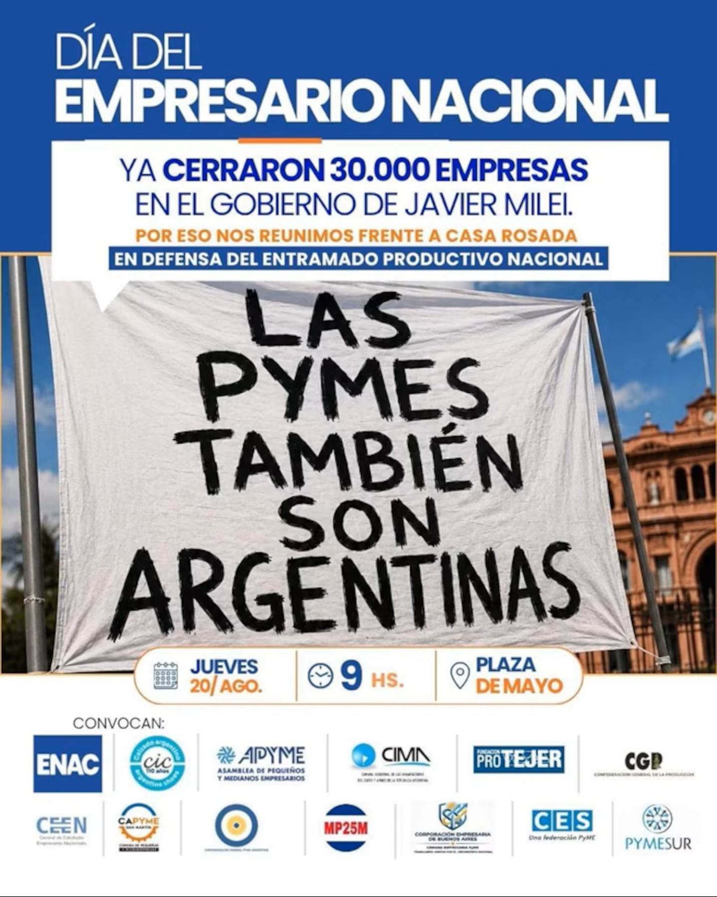 Diferentes cámaras que nuclean a pequeñas y medianas empresas llamaron a movilizar el jueves a la Plaza de Mayo para reclamar medidas para el sector. (Foto: X @EnacArgentina)